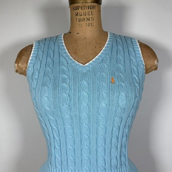 Vintage Ralph Lauren Cable-Knit Cotton V-Neck Sweater Vest - Picture 1 of 6